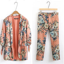 Load image into Gallery viewer, Suit female pants suit 2019 summer new women's fashion print long-sleeved small suit jacket casual pants two-piece

